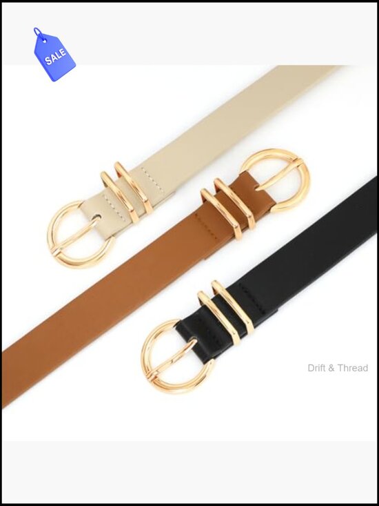 3 Pack Faux Leather Waist Belt with Gold Buckle for Jeans Dresses main image 7